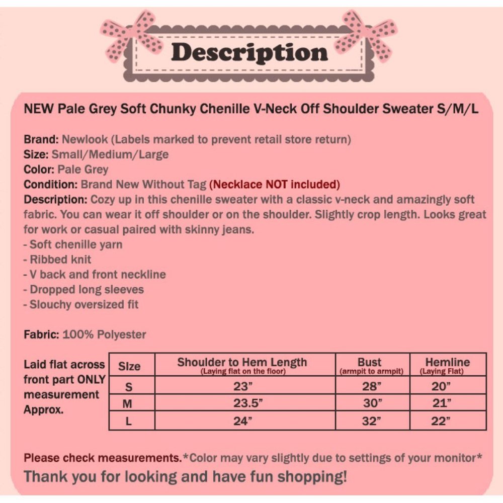 Pale Grey Off Shoulder Soft Chenille VNeck Sweater - Picture 8 of 8